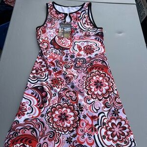 Floral Swirl Midi Dress - Red and Black